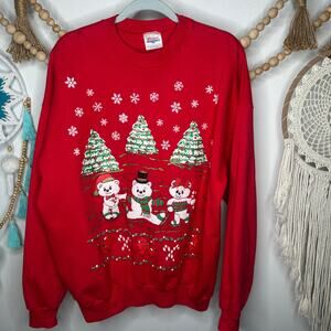 Vintage Hanes Christmas Bear Puffy Graphic Crewneck